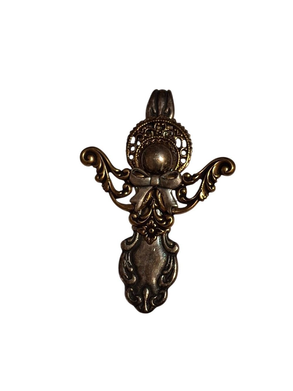 Kat's Creations Ornate Angel Two-Tone Gold & Silver Vintage-Style Pendant